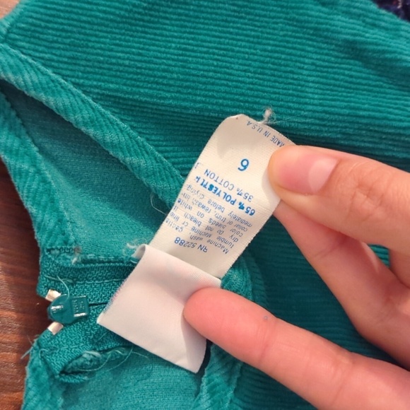 Melissa Jackson Green & Blue Vintage Made in the USA Corduroy Dress Size 6 - Picture 5 of 8